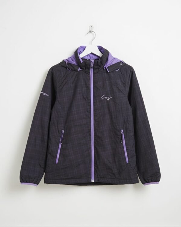 Black & Purple Plaid Hooded Jacket